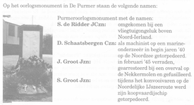 CPH_map1_089 Oorlogsmonument in de Purmer.Met de volgende personen die zijn omgekomen tijdens de Tweede Wereldoorlog.; ...